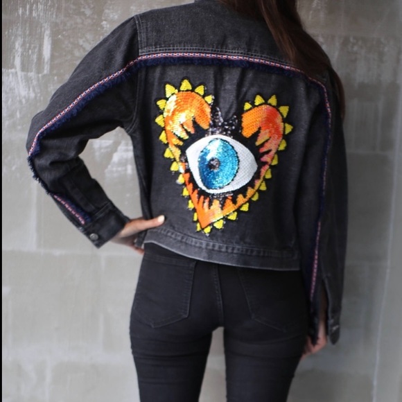 Boho Evil Eye Tribal Denim Handmade Jacket - Picture 2 of 8